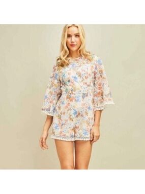 EUC Pink Eyelet Lace Romper by Entro from Anthropologie Medium